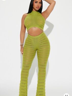 NWT FashionNova Women's Lime Green Knit Pant Set